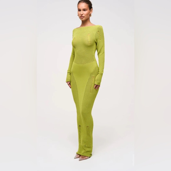 Mucri NWT Deep Scoop Neck Knitted Maxi Dress Stretch In Fig Leaf Size XL - Picture 2 of 16